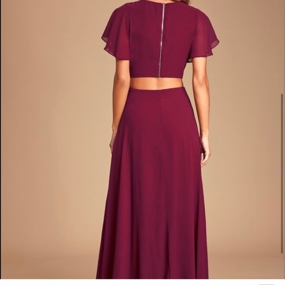 Lulus burgundy cut out waist maxi dress size small new bridesmaid - Picture 2 of 11